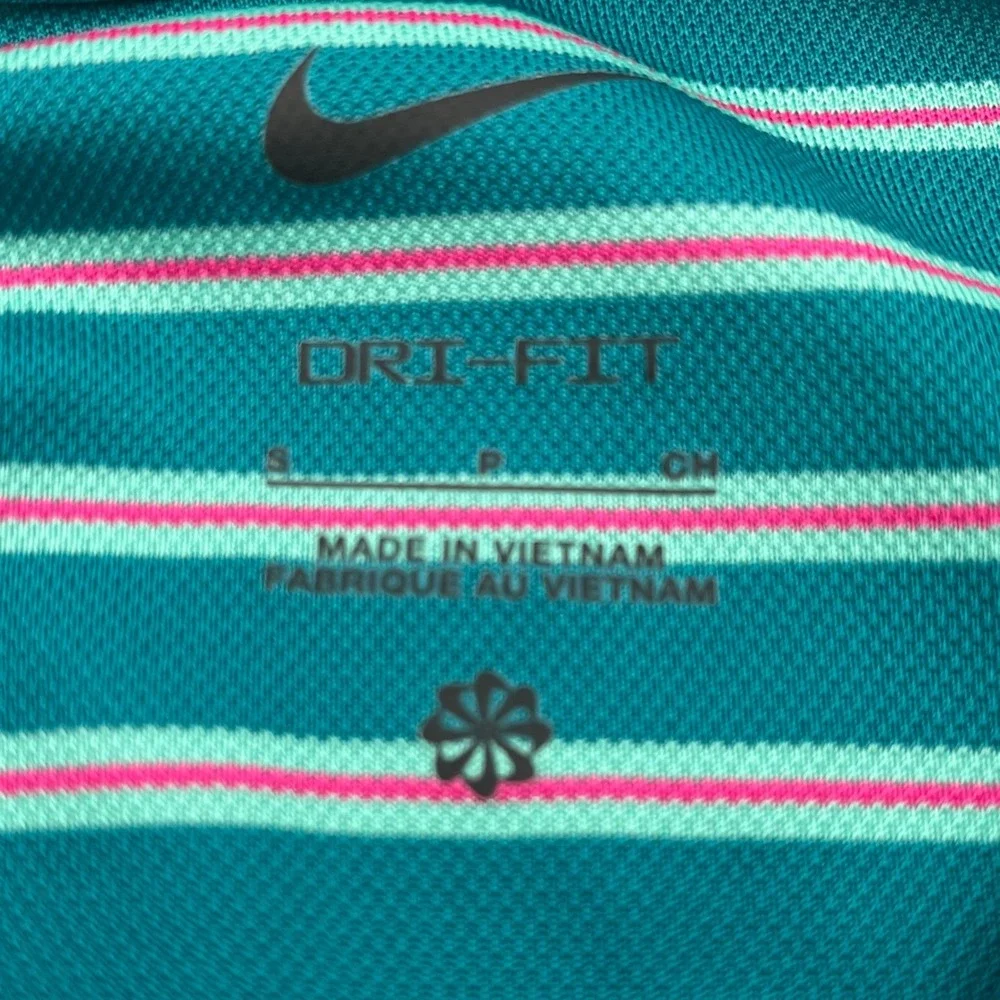 Nike Dri-FIT Mens Striped Golf Polo Shirt Teal‎ Pink DH0829-367 Size S
